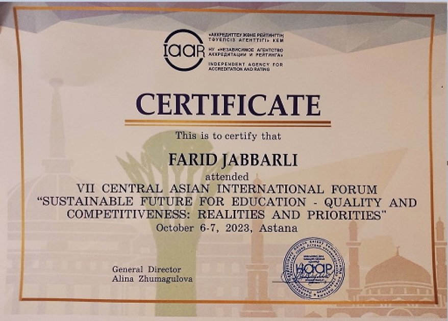 ATMU-nun əməkdaşı beynəlxalq forumda sertifikata layiq görülüb - FOTO