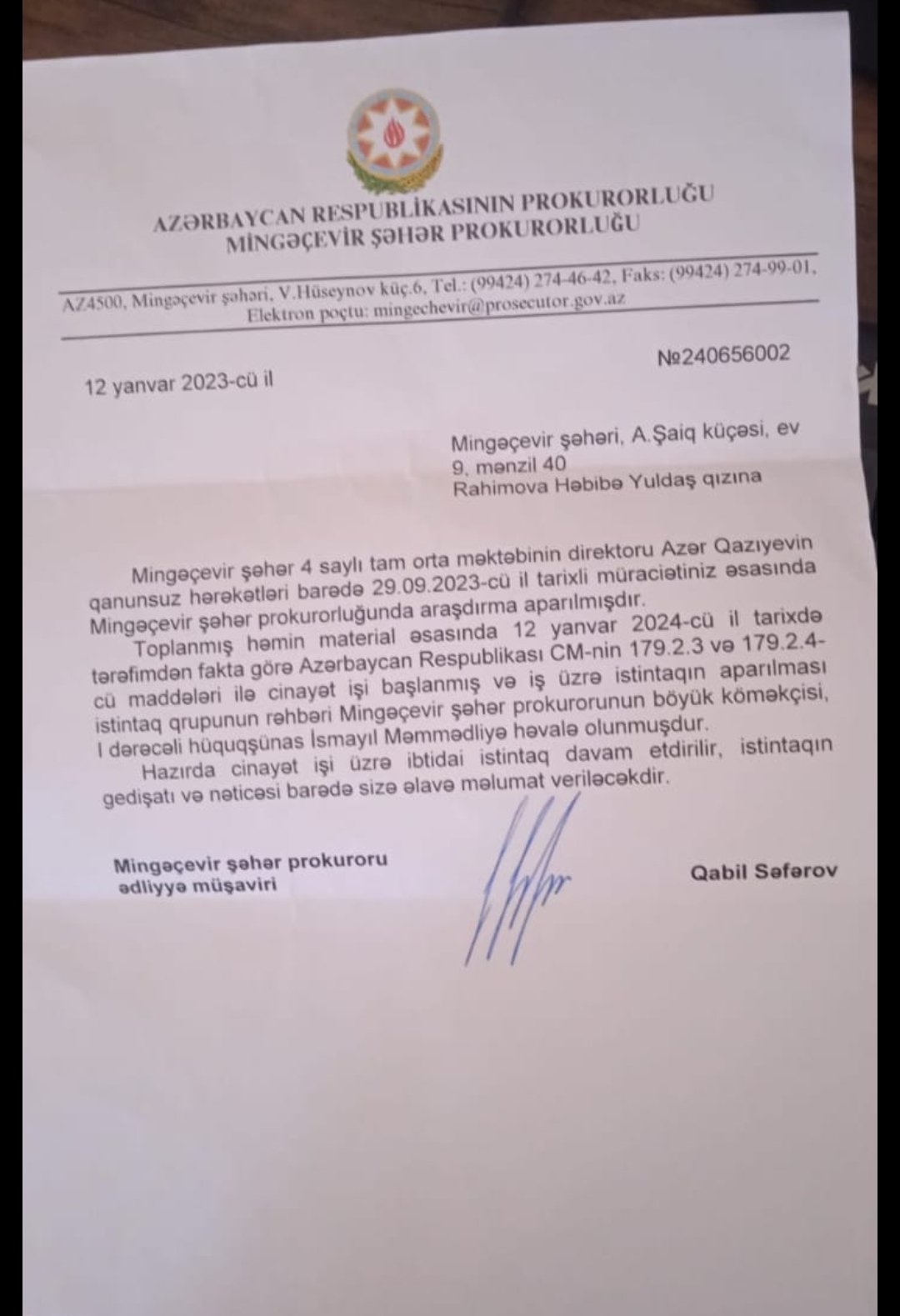 Azər Qazıyev haqqında cinayət işi başlandı